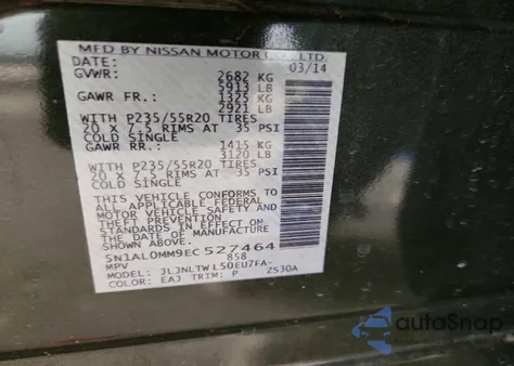 2014 Infiniti Qx60 z USA, uszkodzony, nr VIN 5N1AL0MM9EC527464